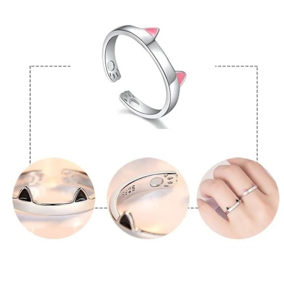 Knot Ring Open Knuckle 925 Sterling Silver Rings Women Adjustable Cat Lover - Picture 5 of 7